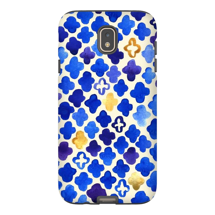 Galaxy J7 StrongFit Rustic Watercolor Moroccan in Royal Blue & Gold by Tangerine-Tane