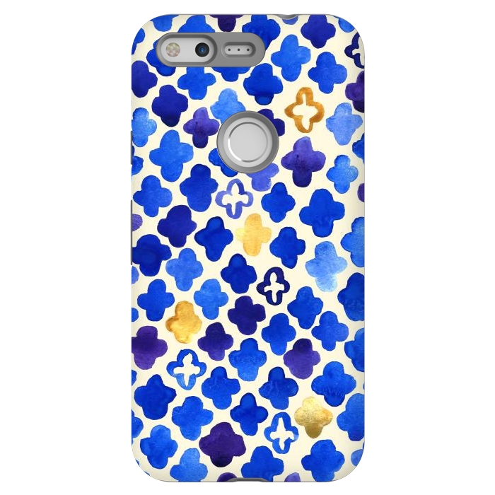Pixel StrongFit Rustic Watercolor Moroccan in Royal Blue & Gold by Tangerine-Tane