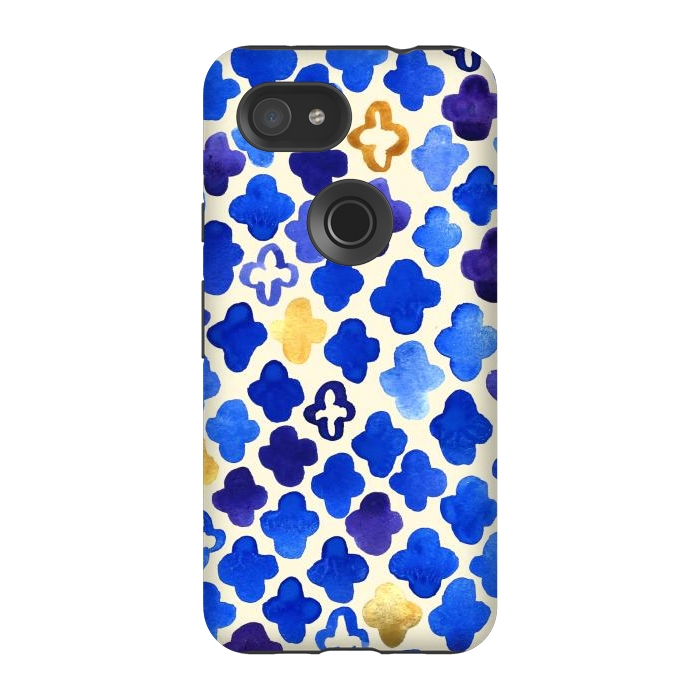 Pixel 3A StrongFit Rustic Watercolor Moroccan in Royal Blue & Gold by Tangerine-Tane
