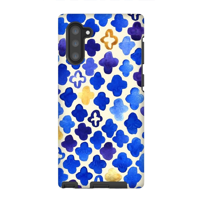 Galaxy Note 10 StrongFit Rustic Watercolor Moroccan in Royal Blue & Gold by Tangerine-Tane