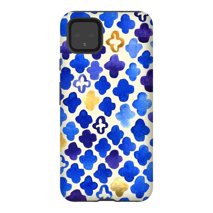 Pixel 4XL StrongFit Rustic Watercolor Moroccan in Royal Blue & Gold by Tangerine-Tane