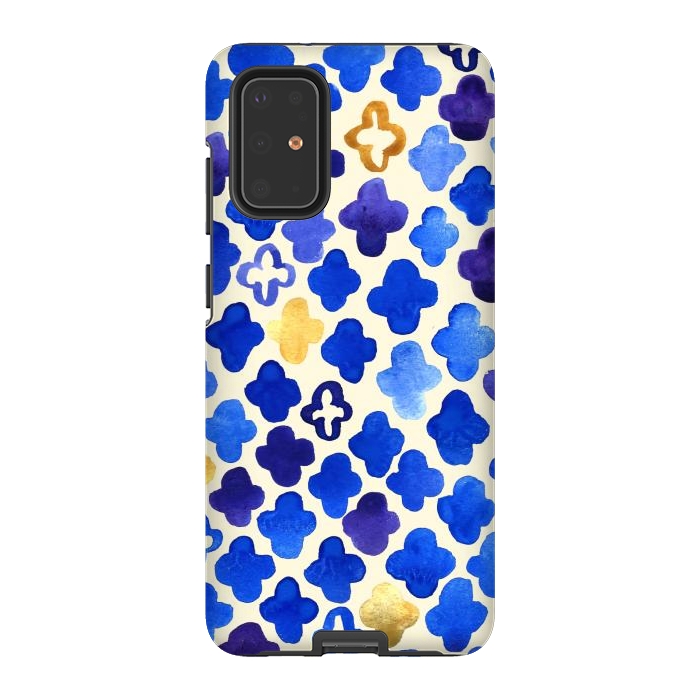 Galaxy S20 Plus StrongFit Rustic Watercolor Moroccan in Royal Blue & Gold by Tangerine-Tane