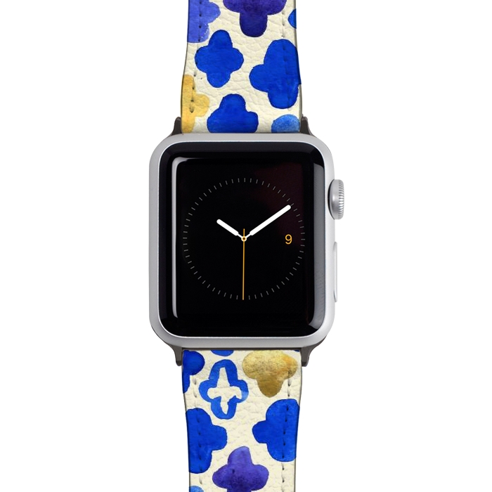 Watch 38mm / 40mm Strap PU leather Rustic Watercolor Moroccan in Royal Blue & Gold by Tangerine-Tane