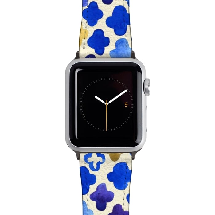 Watch 42mm / 44mm Strap PU leather Rustic Watercolor Moroccan in Royal Blue & Gold by Tangerine-Tane