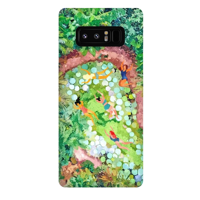 Galaxy Note 8 StrongFit Tropical Vacay | Rainforest Jungle Botanical Lush Nature | Summer Lake People Swim | Boho Painting by Uma Prabhakar Gokhale
