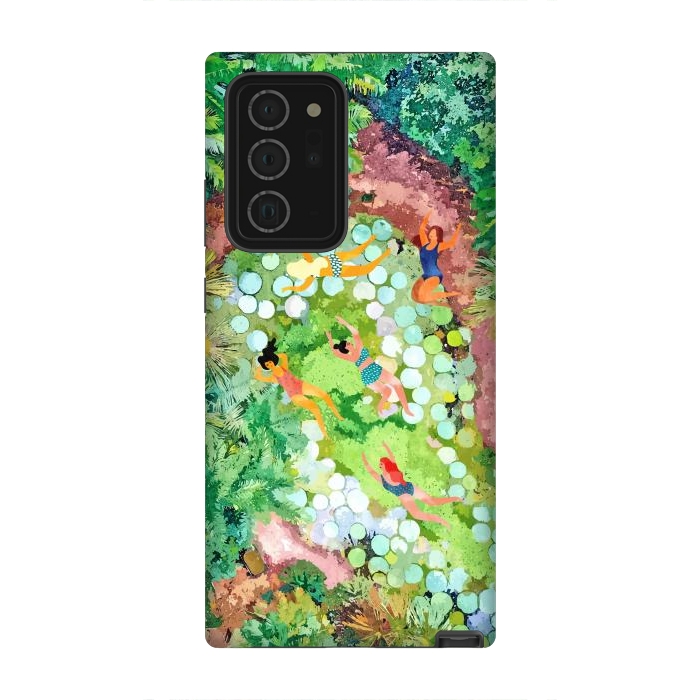 Galaxy Note 20 Ultra StrongFit Tropical Vacay | Rainforest Jungle Botanical Lush Nature | Summer Lake People Swim | Boho Painting by Uma Prabhakar Gokhale