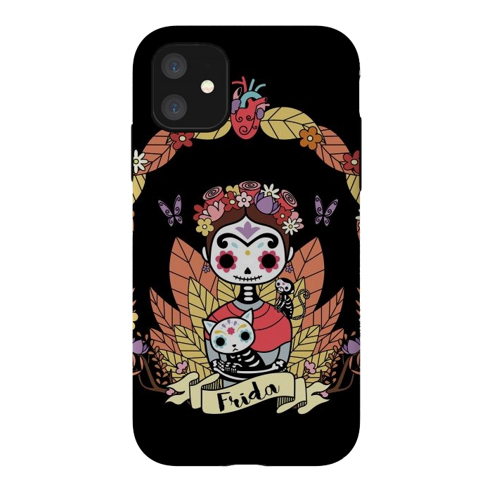 iPhone 11 StrongFit Cute Frida sugar skull by Laura Nagel