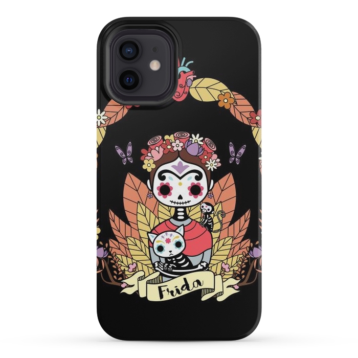iPhone 12 mini StrongFit Cute Frida sugar skull by Laura Nagel