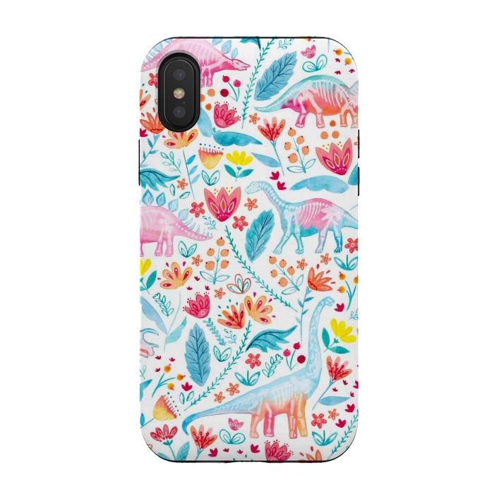 iPhone Xs / X StrongFit Dinosaur Delight on White by gingerlique