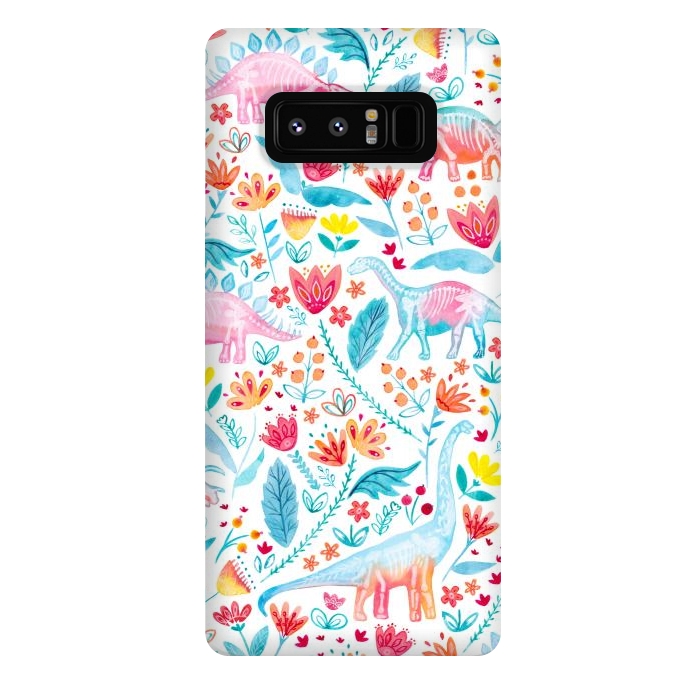 Galaxy Note 8 StrongFit Dinosaur Delight on White by gingerlique
