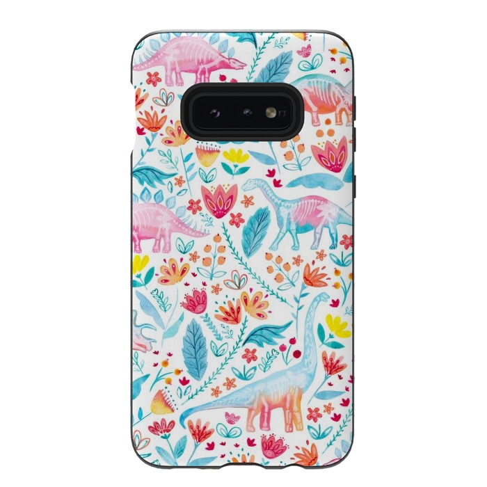 Galaxy S10e StrongFit Dinosaur Delight on White by gingerlique