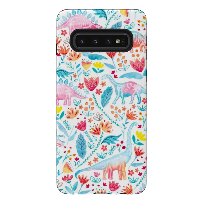 Galaxy S10 StrongFit Dinosaur Delight on White by gingerlique