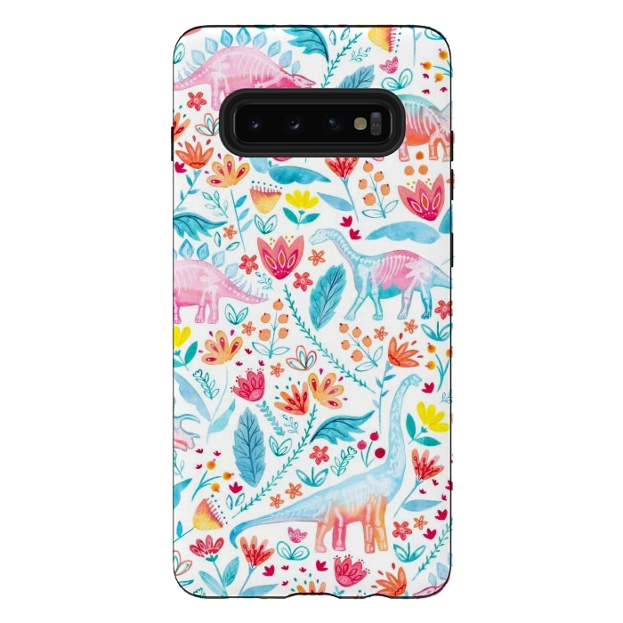 Galaxy S10 plus StrongFit Dinosaur Delight on White by gingerlique