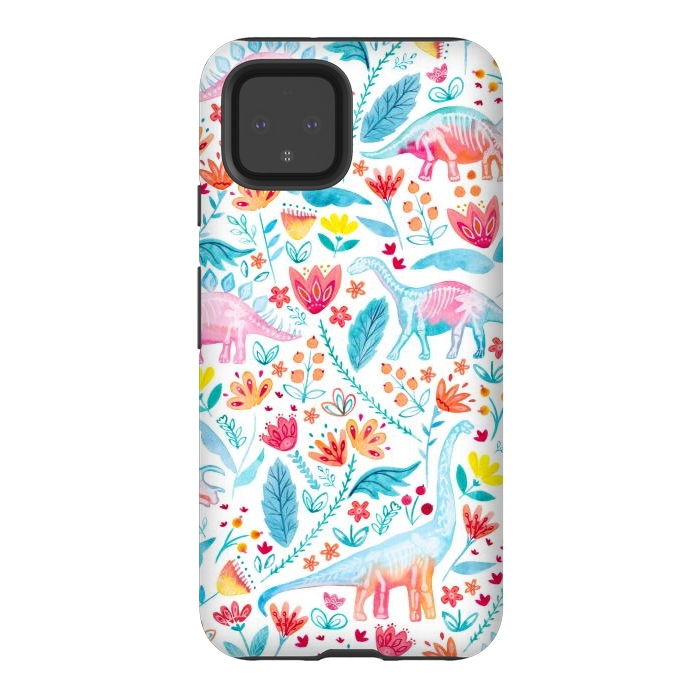 Pixel 4 StrongFit Dinosaur Delight on White by gingerlique