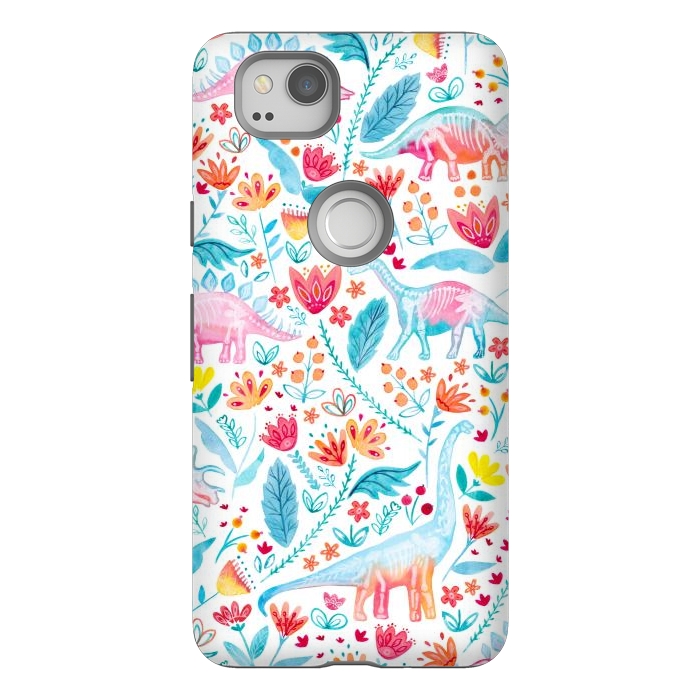Pixel 2 StrongFit Dinosaur Delight on White by gingerlique