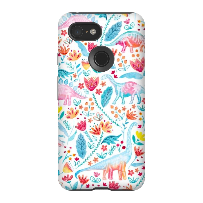 Pixel 3 StrongFit Dinosaur Delight on White by gingerlique