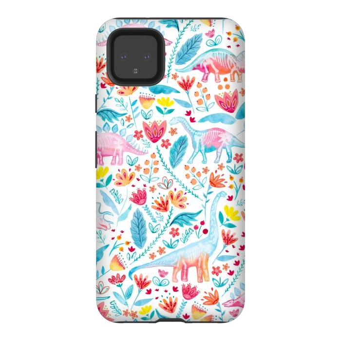 Pixel 4XL StrongFit Dinosaur Delight on White by gingerlique