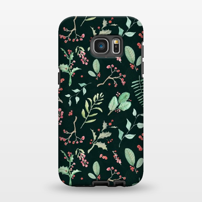 Galaxy S7 EDGE StrongFit Berries and winter foliage - Christmas pattern by Oana 
