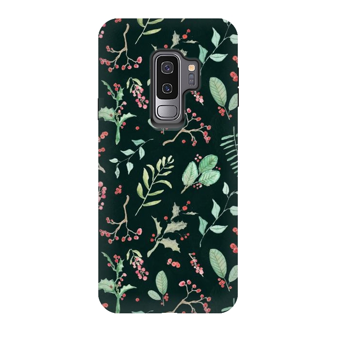Galaxy S9 plus StrongFit Berries and winter foliage - Christmas pattern by Oana 
