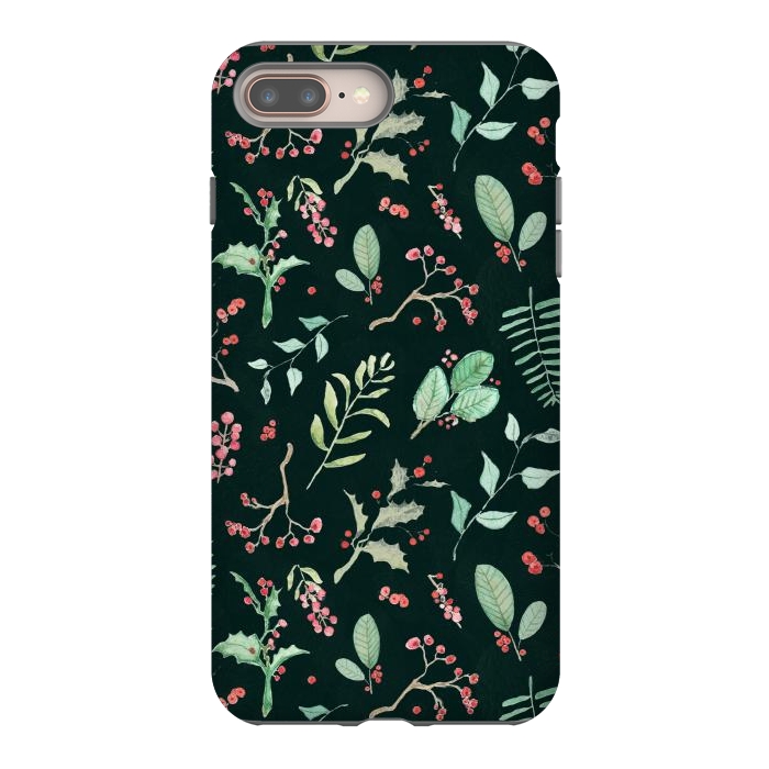 iPhone 8 plus StrongFit Berries and winter foliage - Christmas pattern by Oana 