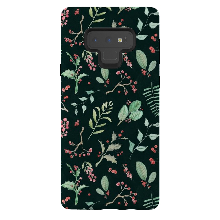 Galaxy Note 9 StrongFit Berries and winter foliage - Christmas pattern by Oana 