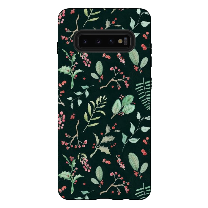 Galaxy S10 plus StrongFit Berries and winter foliage - Christmas pattern by Oana 