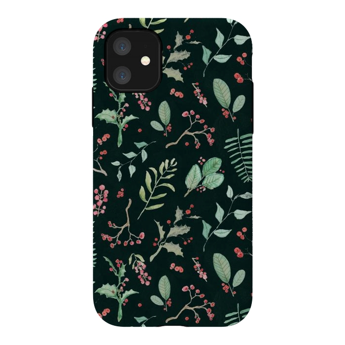 iPhone 11 StrongFit Berries and winter foliage - Christmas pattern by Oana 