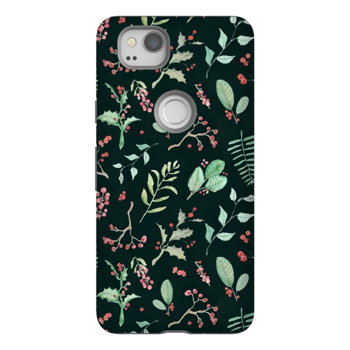 Pixel 2 StrongFit Berries and winter foliage - Christmas pattern by Oana 