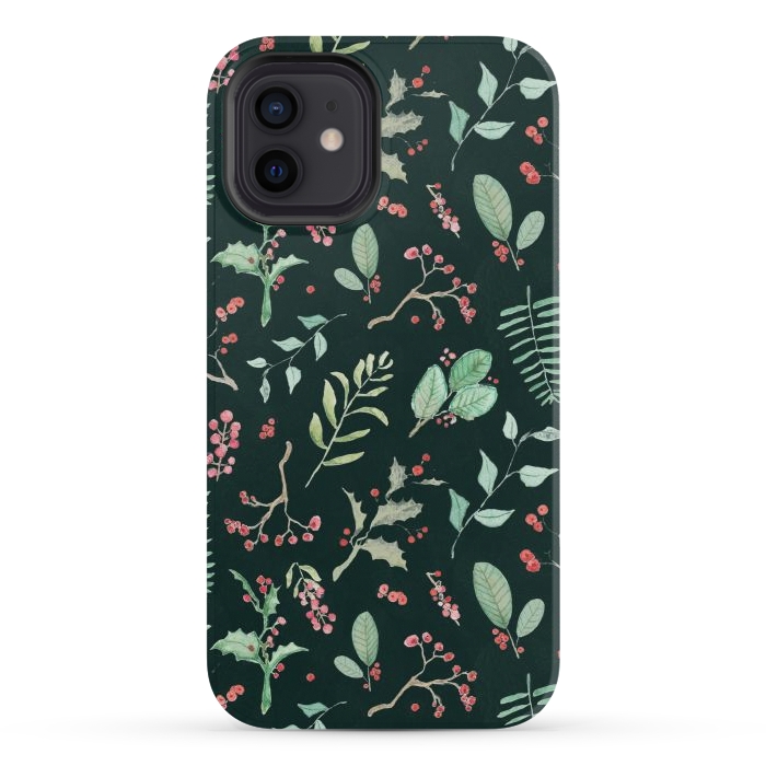 iPhone 12 mini StrongFit Berries and winter foliage - Christmas pattern by Oana 