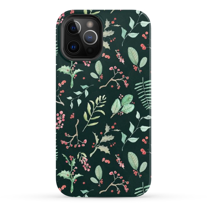 iPhone 12 Pro StrongFit Berries and winter foliage - Christmas pattern by Oana 