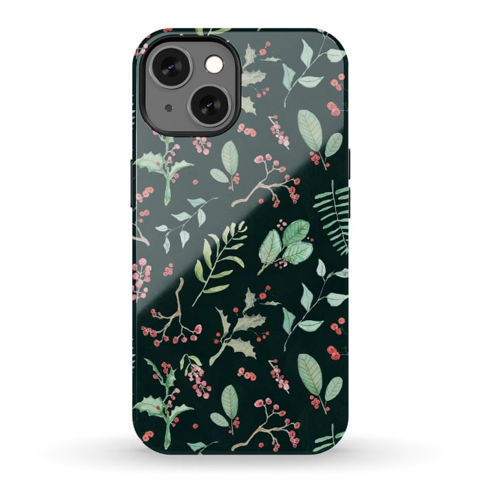 iPhone 13 StrongFit Berries and winter foliage - Christmas pattern by Oana 