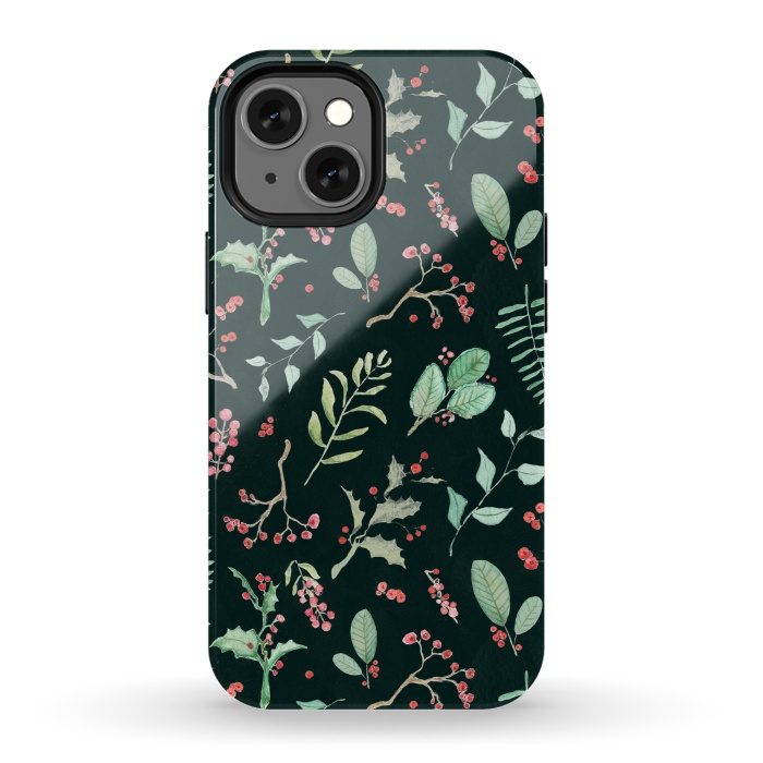 iPhone 13 mini StrongFit Berries and winter foliage - Christmas pattern by Oana 