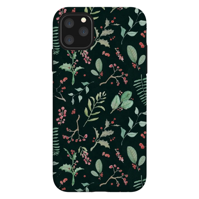 iPhone 11 Pro Max StrongFit Berries and winter foliage - Christmas pattern by Oana 