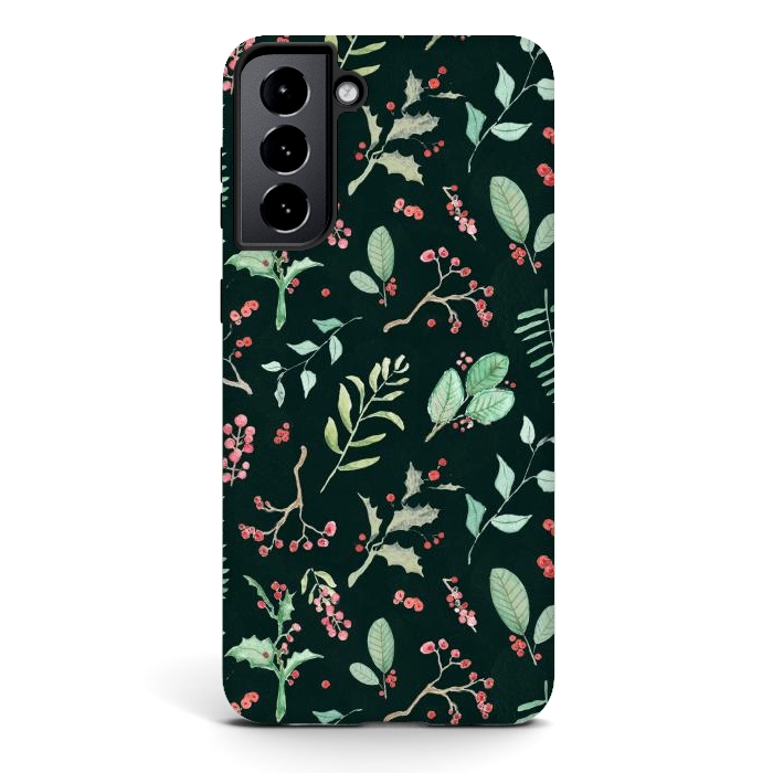 Galaxy S21 plus StrongFit Berries and winter foliage - Christmas pattern by Oana 