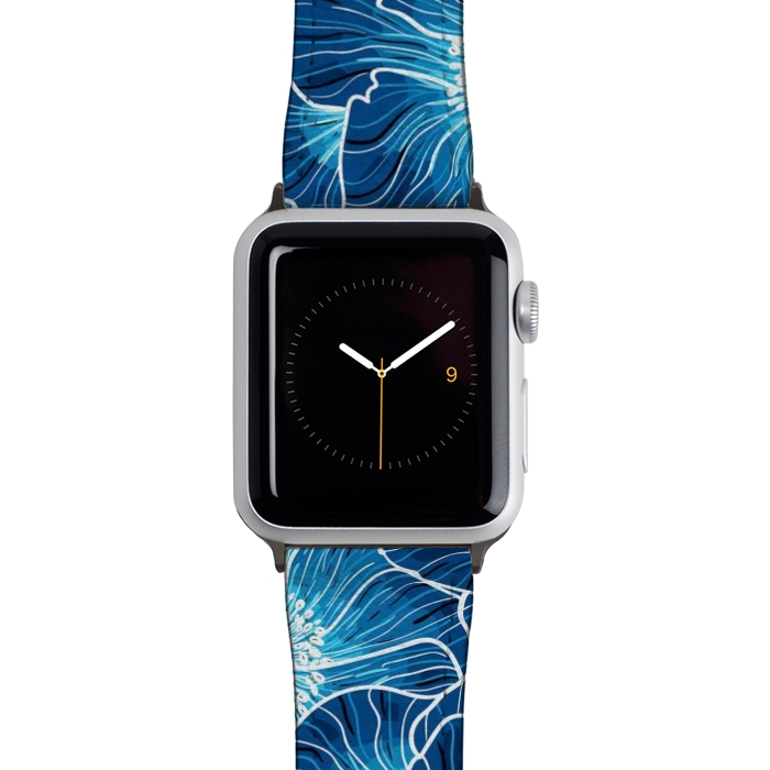 Watch 42mm / 44mm Strap PU leather Blue Anemones Wildflower G605 by Medusa GraphicArt