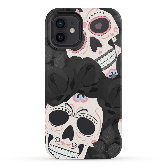 iPhone 12 mini StrongFit black white sugar skull by haroulita