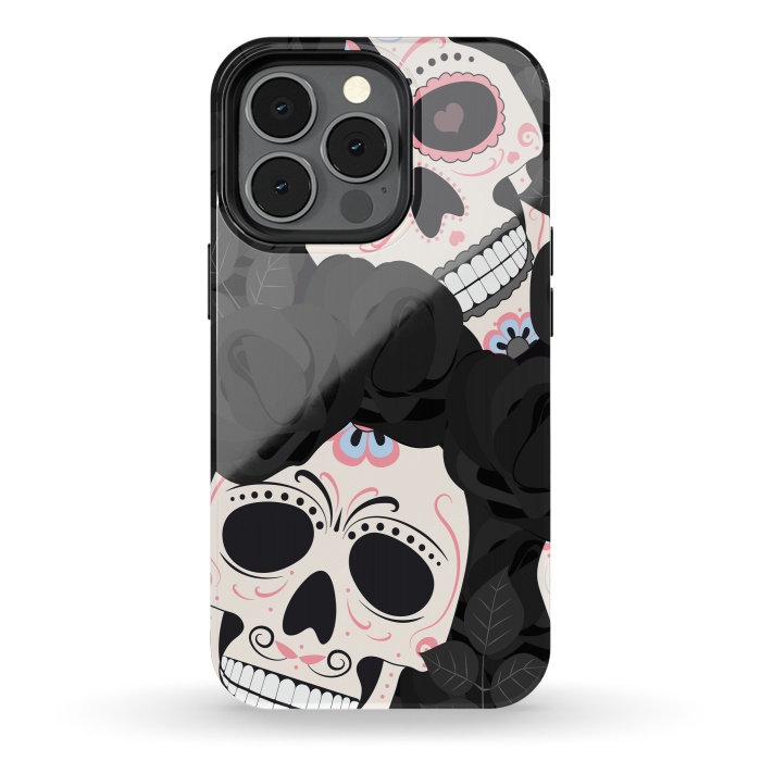 iPhone 13 pro StrongFit black white sugar skull by haroulita
