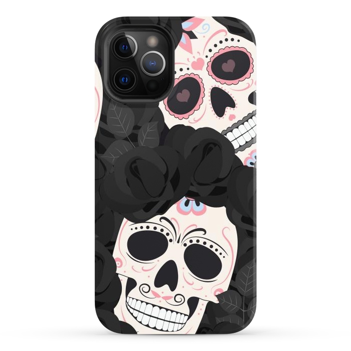 iPhone 12 Pro Max StrongFit black white sugar skull by haroulita