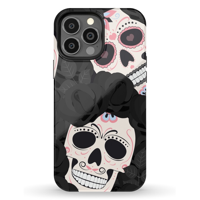 iPhone 13 Pro Max StrongFit black white sugar skull by haroulita