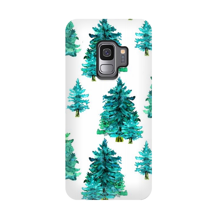 Galaxy S9 StrongFit Christmas watercolor trees by haroulita
