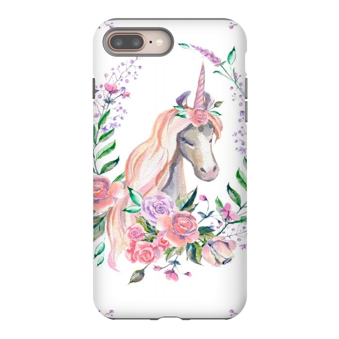 iPhone 8 plus StrongFit watercolor floral unicorn by haroulita