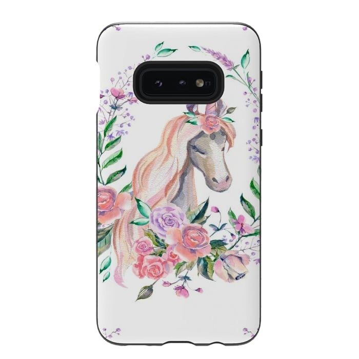 Galaxy S10e StrongFit watercolor floral unicorn by haroulita