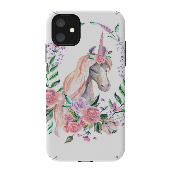 iPhone 11 StrongFit watercolor floral unicorn by haroulita
