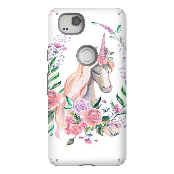 Pixel 2 StrongFit watercolor floral unicorn by haroulita
