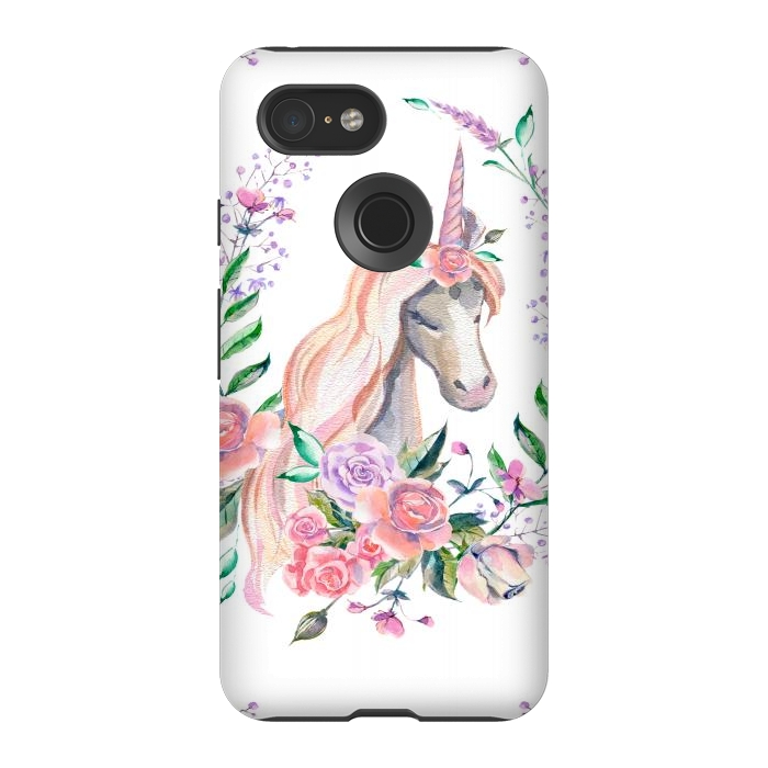 Pixel 3 StrongFit watercolor floral unicorn by haroulita