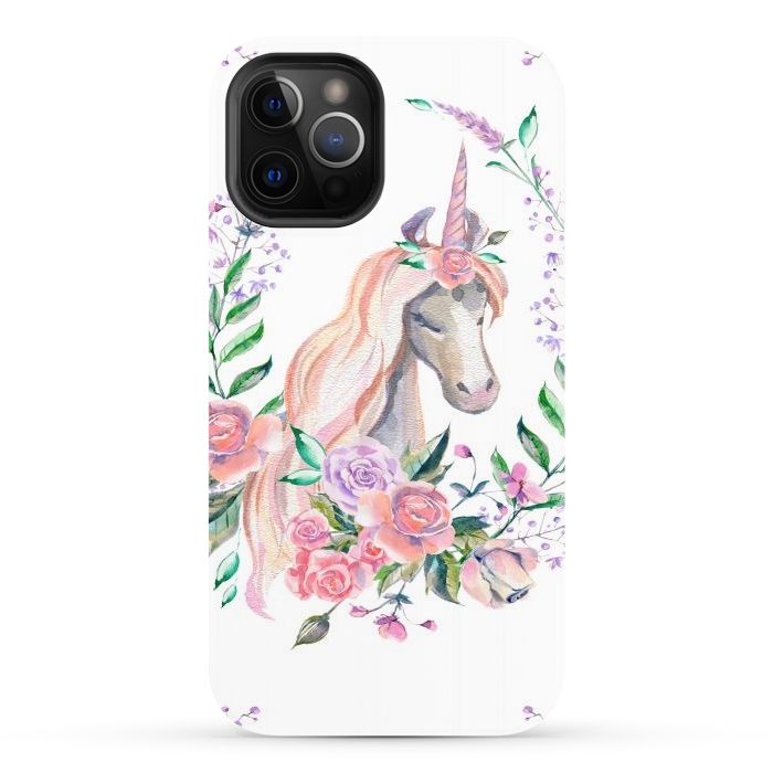 iPhone 12 Pro StrongFit watercolor floral unicorn by haroulita