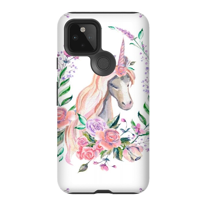 Pixel 5 StrongFit watercolor floral unicorn by haroulita