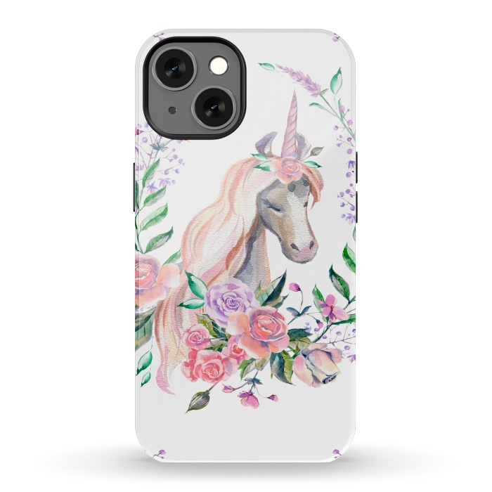 iPhone 13 StrongFit watercolor floral unicorn by haroulita