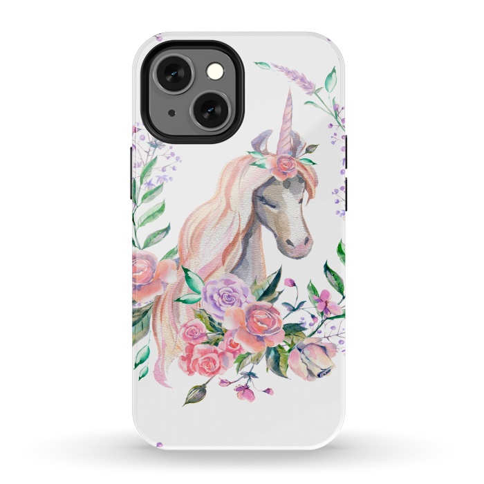 iPhone 13 mini StrongFit watercolor floral unicorn by haroulita