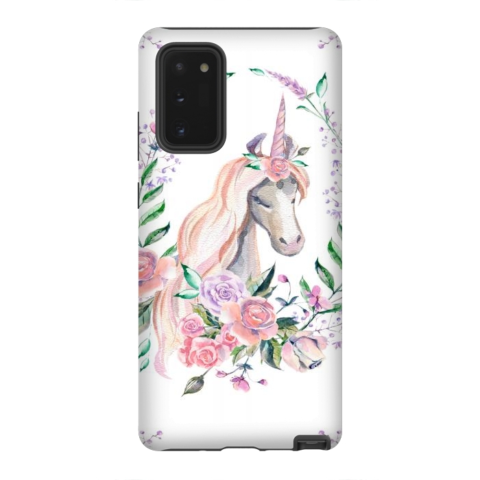 Galaxy Note 20 StrongFit watercolor floral unicorn by haroulita